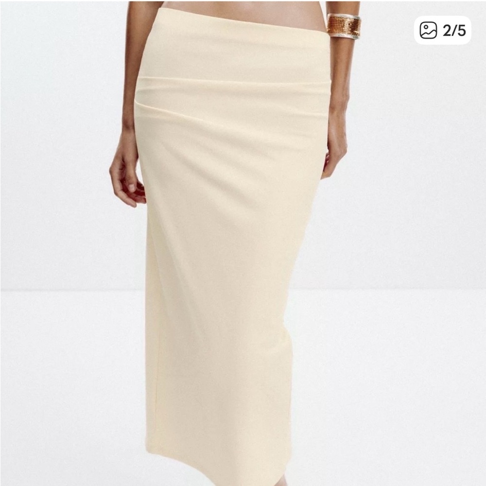 NWT Zara Textured Rushed Light Yellow Midi Skirt